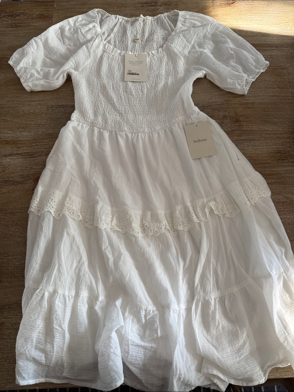 bohme White Tiered Midi Dress
